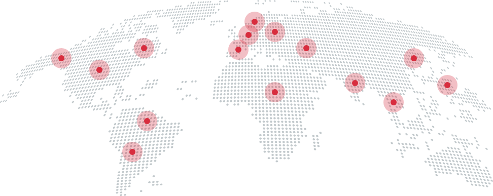 Wereldkaart met actieve landen gemarkeerd